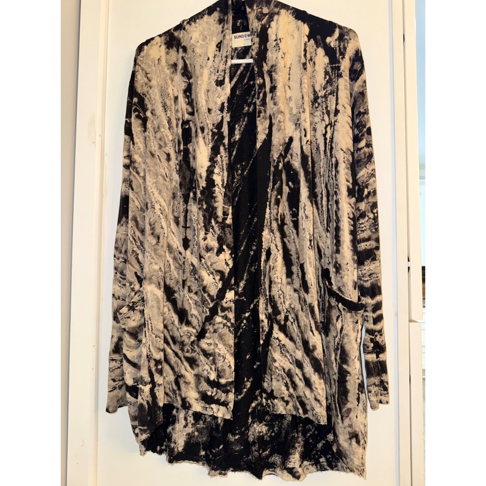 Sundown by River + Sky Womens Small Black Tie Dye Open Front Cardigan Pockets